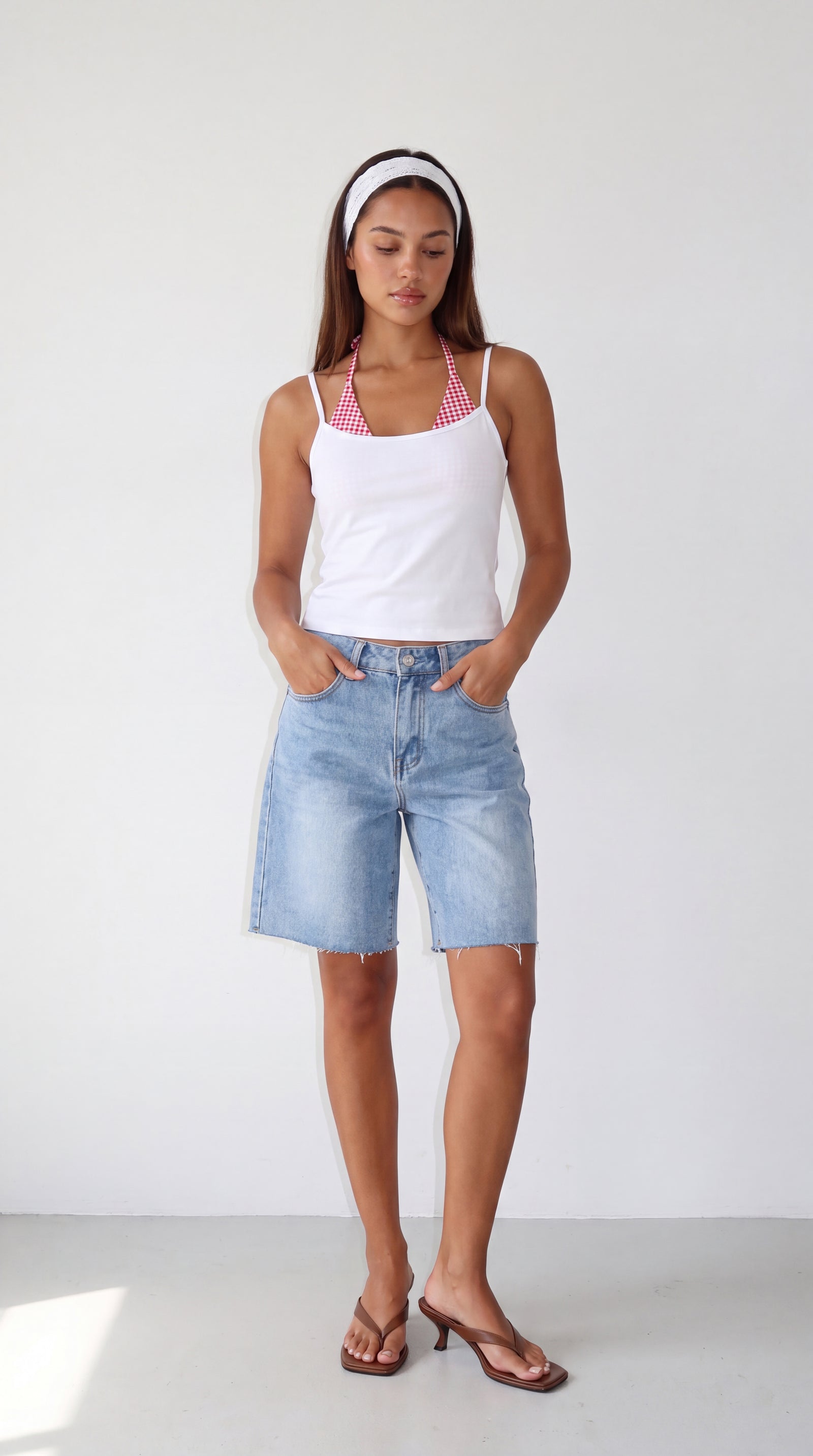 Gingham Halter Layered Cami Top
